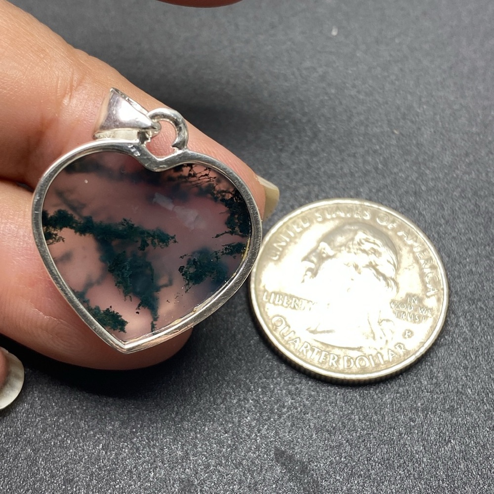 Moss Agate Pendant Solid Sterling Silver 925 - image 3